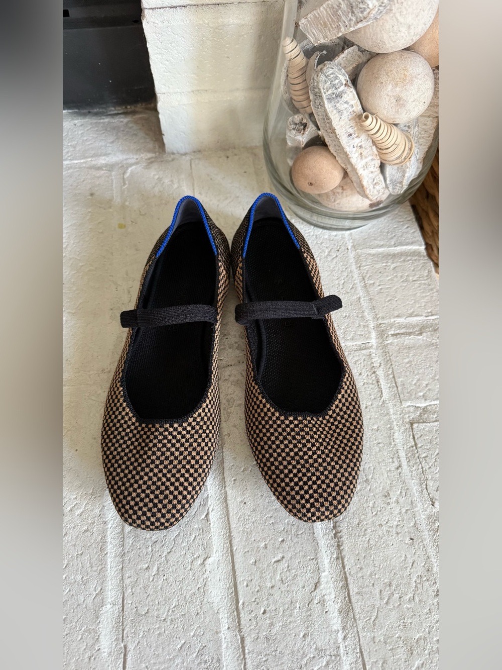 Rothy’s Mary Jane Flats Women’s Size 9 Black Tan Checkered Knit Shoes